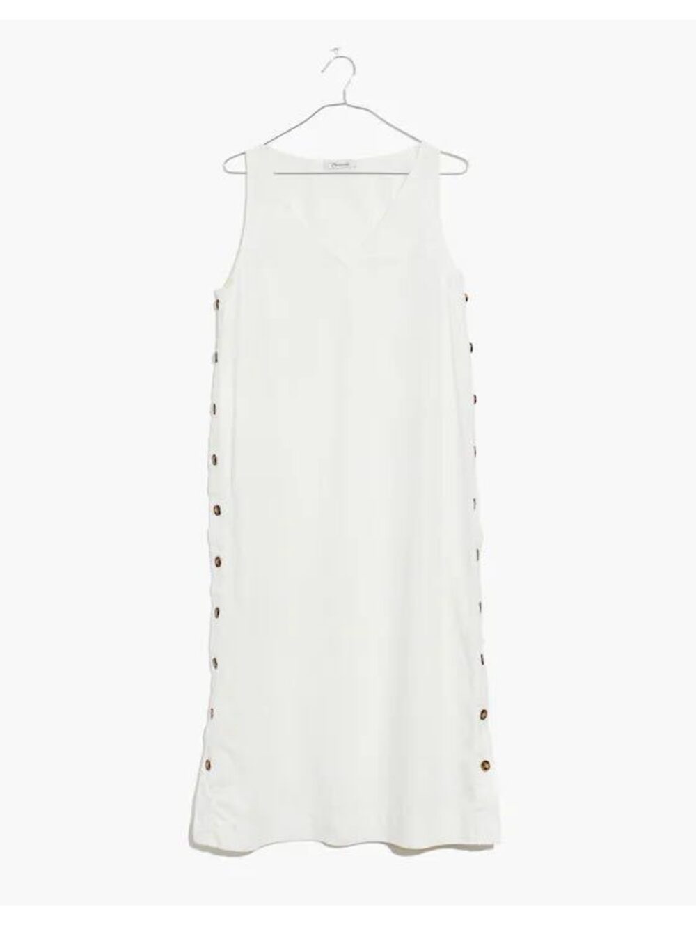 Madewell Linen Cotton Side Button Midi Shift Dress Cream Small Casual Coastal